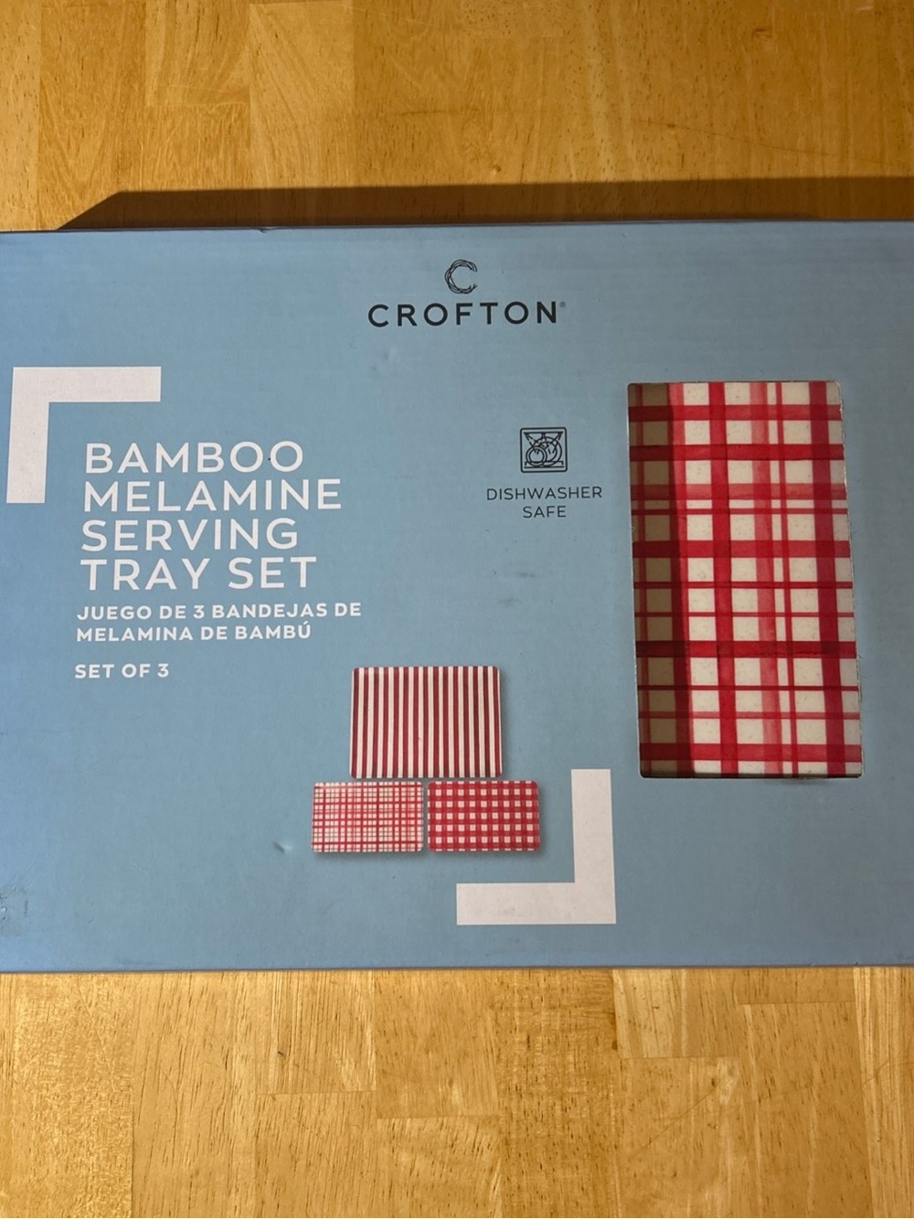 Crofton Red and White Plaid Bamboo Melamine Tray Set